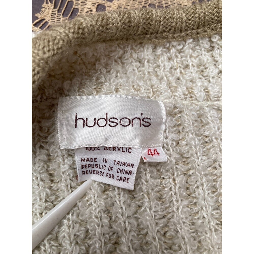 Vintage 80s Cardigan 1980s Cream Acrylic Clutch Pockets Cozy Academia Size Large - Picture 3 of 4